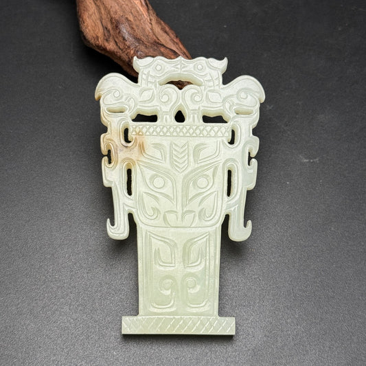 Ancient China Antique Zhou Dynasty Hetian Ancient Jade Man Face Design Jade Plate Pendants