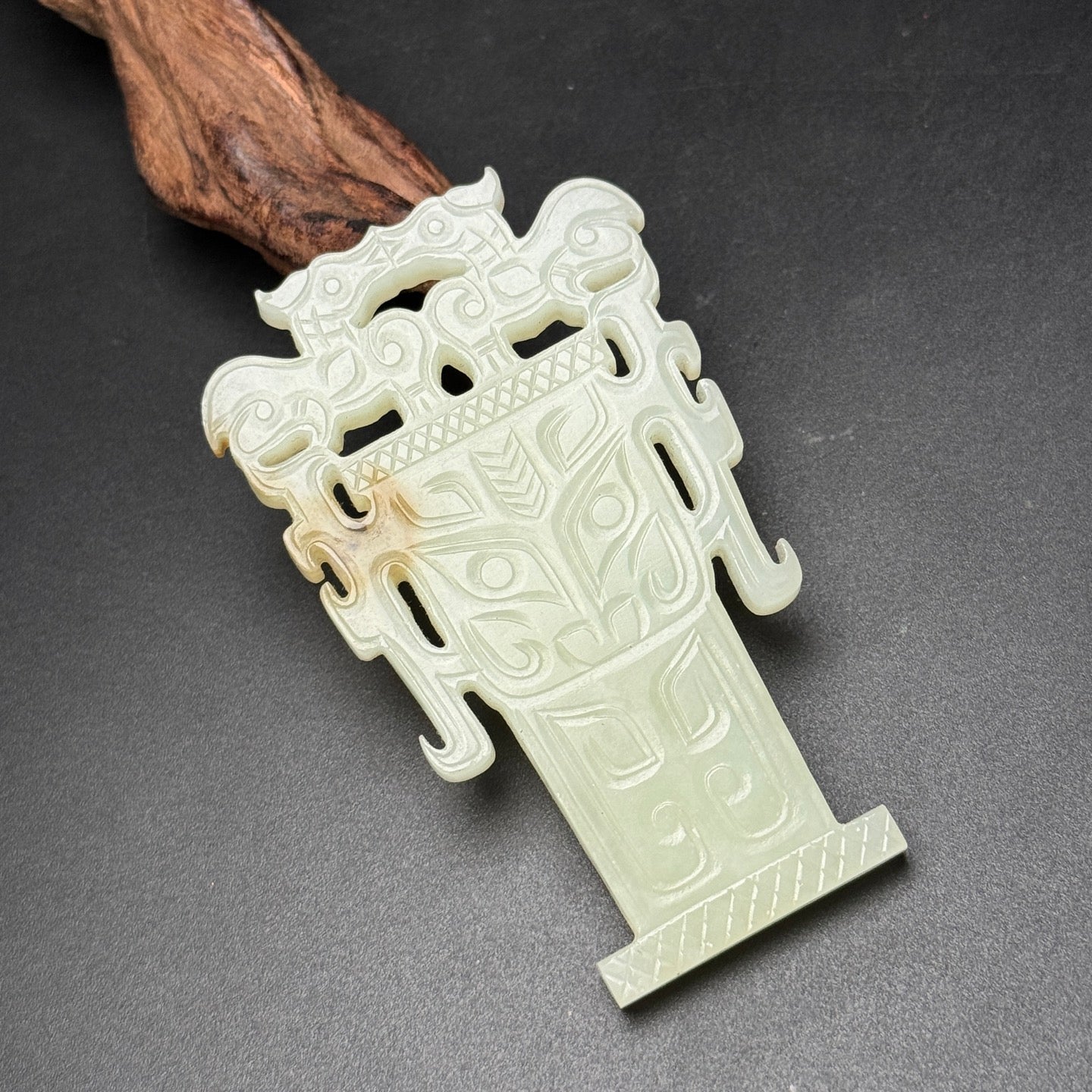 Ancient China Antique Zhou Dynasty Hetian Ancient Jade Man Face Design Jade Plate Pendants