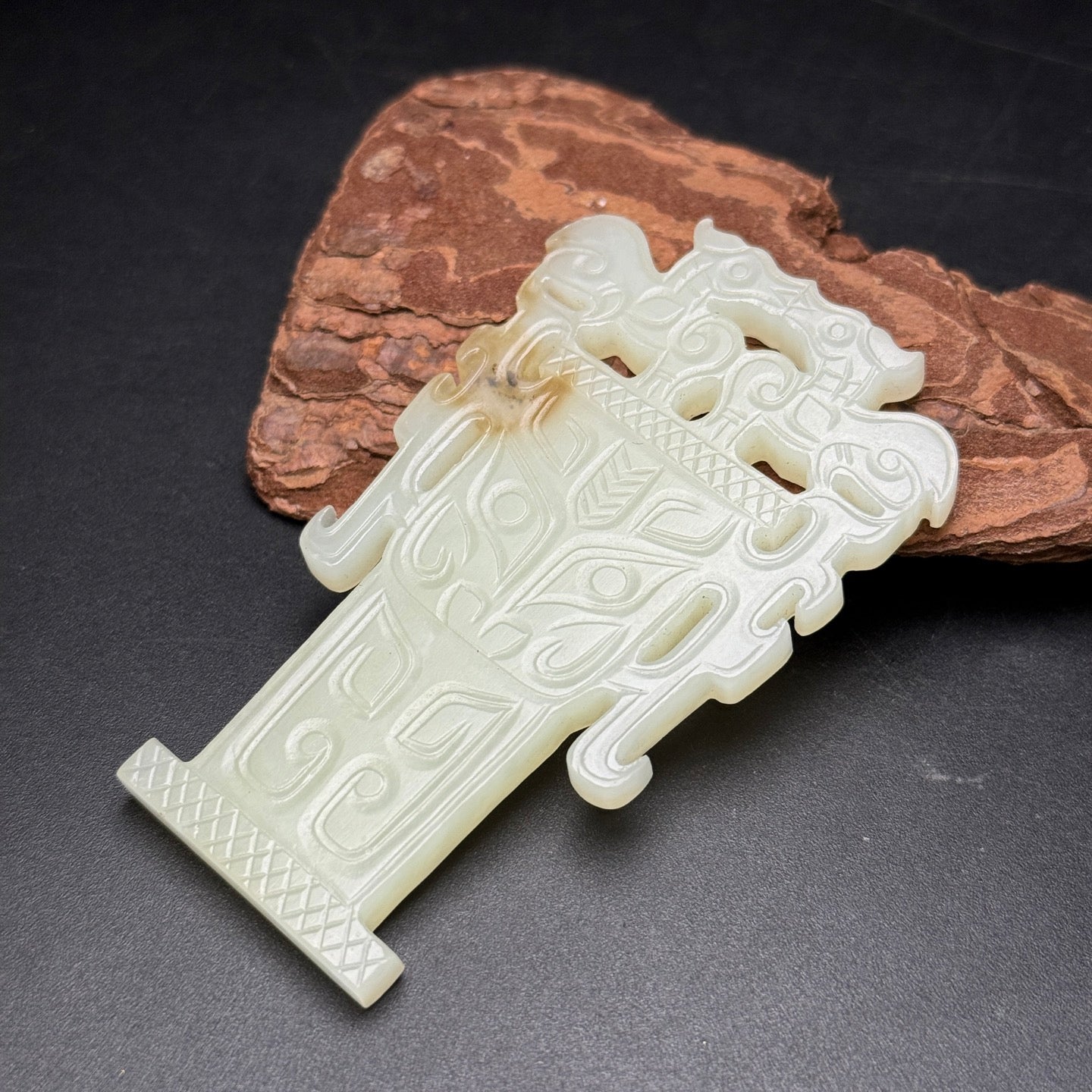 Ancient China Antique Zhou Dynasty Hetian Ancient Jade Man Face Design Jade Plate Pendants