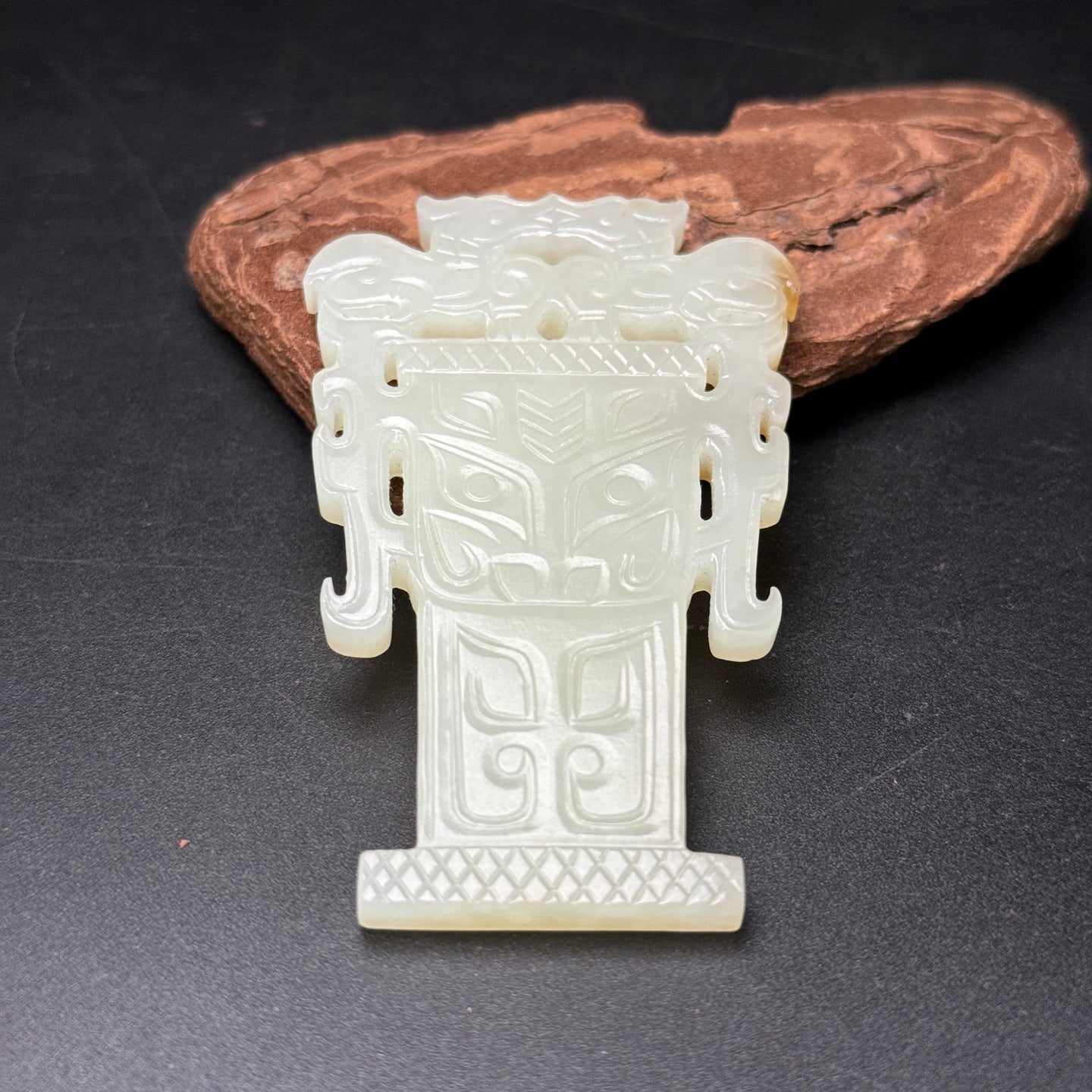 Ancient China Antique Zhou Dynasty Hetian Ancient Jade Man Face Design Jade Plate Pendants