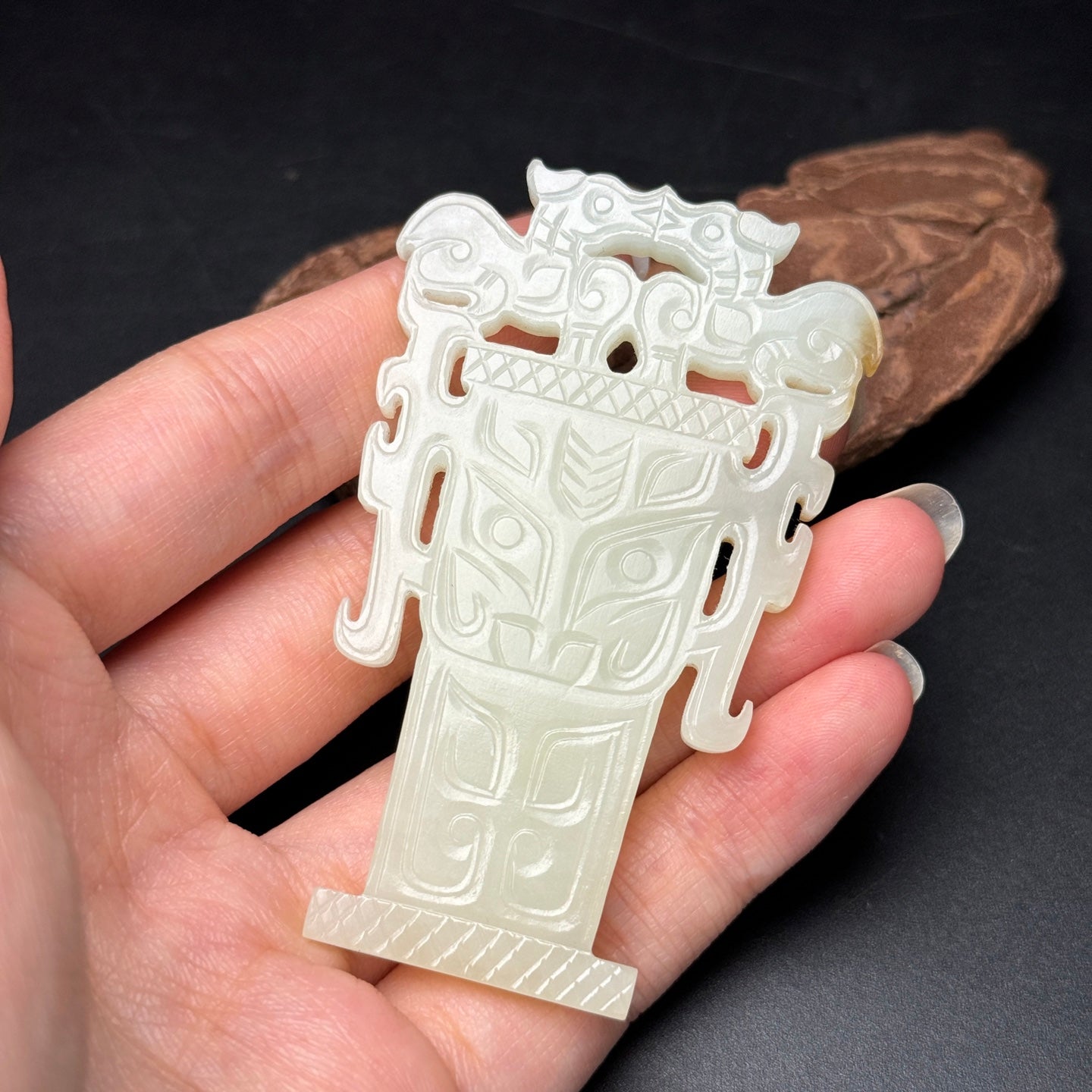 Ancient China Antique Zhou Dynasty Hetian Ancient Jade Man Face Design Jade Plate Pendants