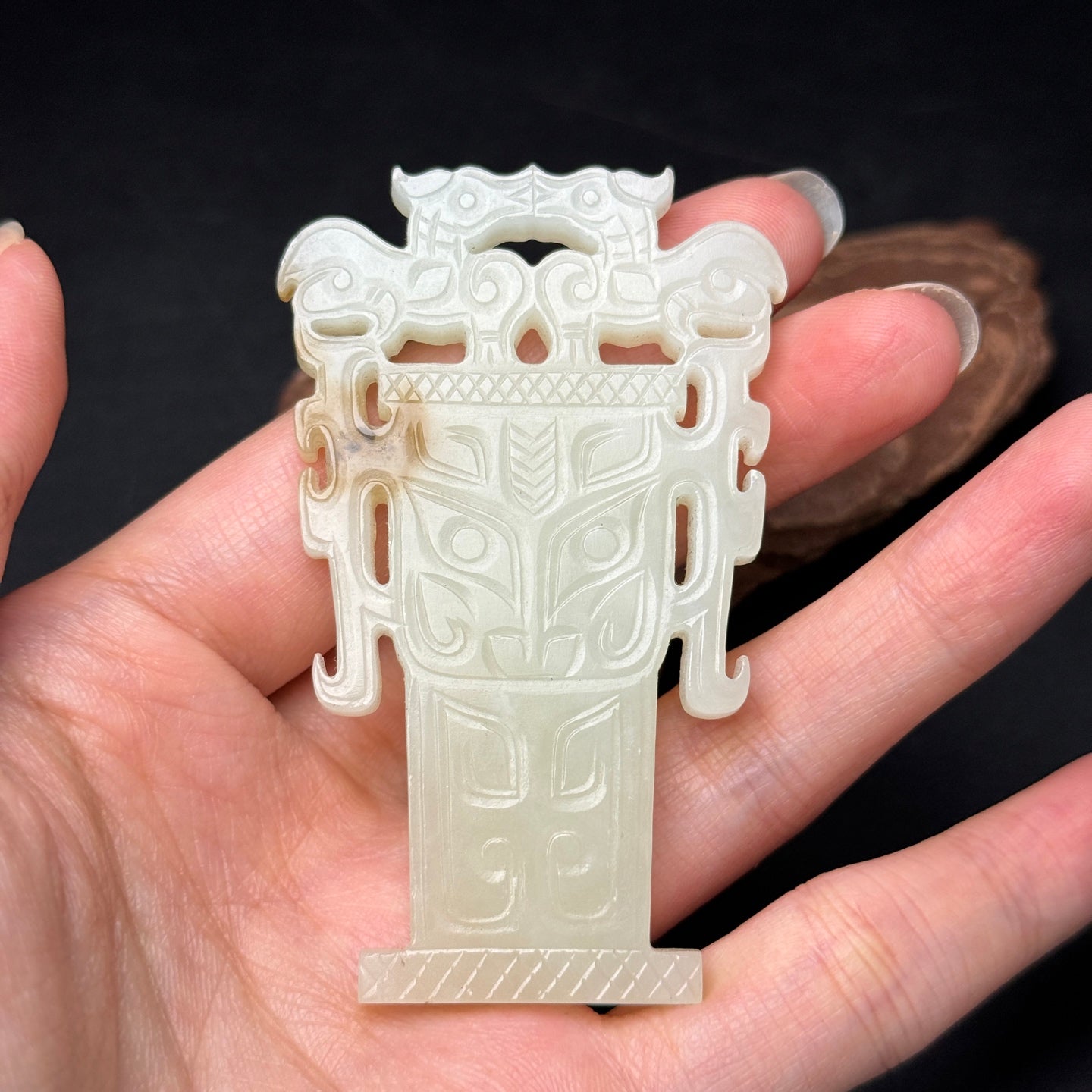 Ancient China Antique Zhou Dynasty Hetian Ancient Jade Man Face Design Jade Plate Pendants