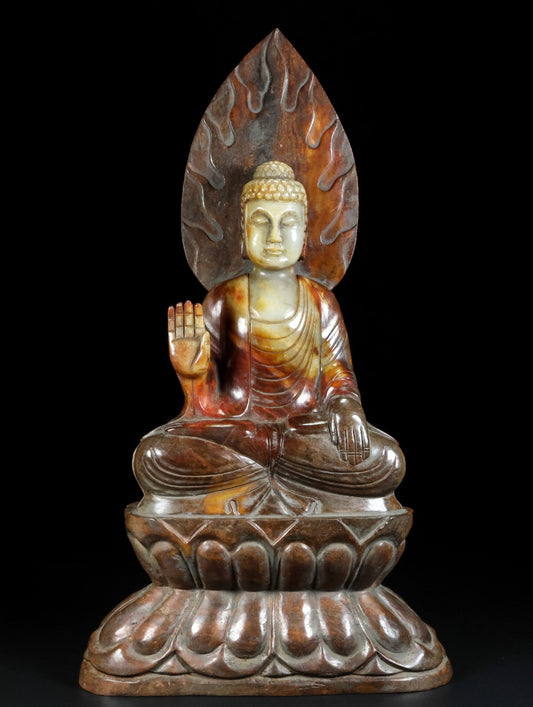 Ancient China Antique Tang Dynasty Hetian Ancient Jade Carved Statue Buddha Jade Buddha