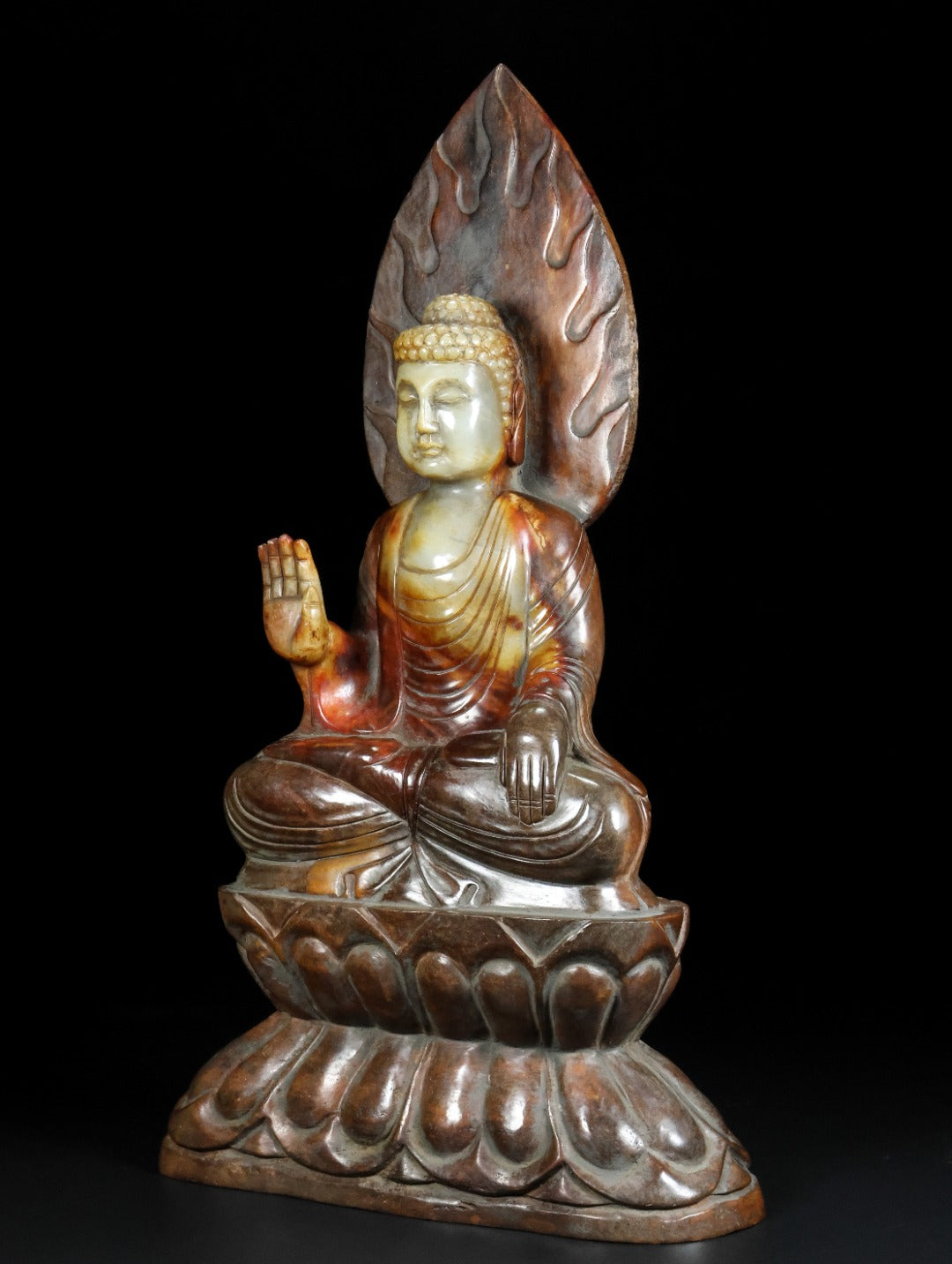Ancient China Antique Tang Dynasty Hetian Ancient Jade Carved Statue Buddha Jade Buddha