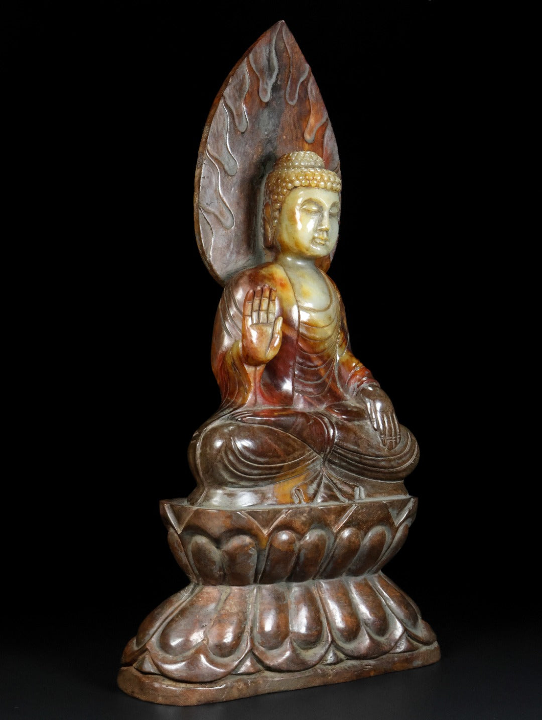 Ancient China Antique Tang Dynasty Hetian Ancient Jade Carved Statue Buddha Jade Buddha