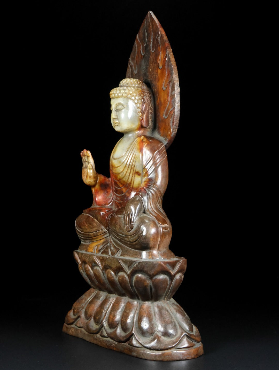 Ancient China Antique Tang Dynasty Hetian Ancient Jade Carved Statue Buddha Jade Buddha