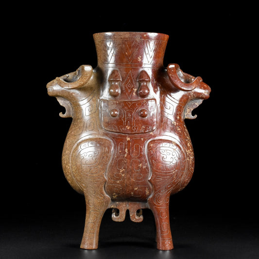 Ancient China Antique Warring States Period Hetian Ancient Jade Dragon Design Sheep Zun Jade Zun