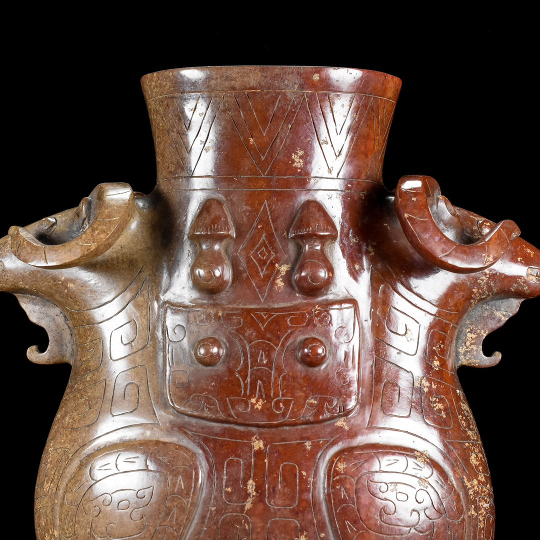 Ancient China Antique Warring States Period Hetian Ancient Jade Dragon Design Sheep Zun Jade Zun