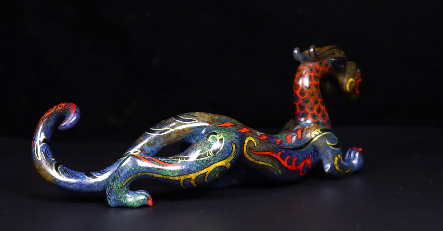 Ancient China Antique Warring States Period Hetian Ancient Jade Colour Decoration Jade Dragon Statue
