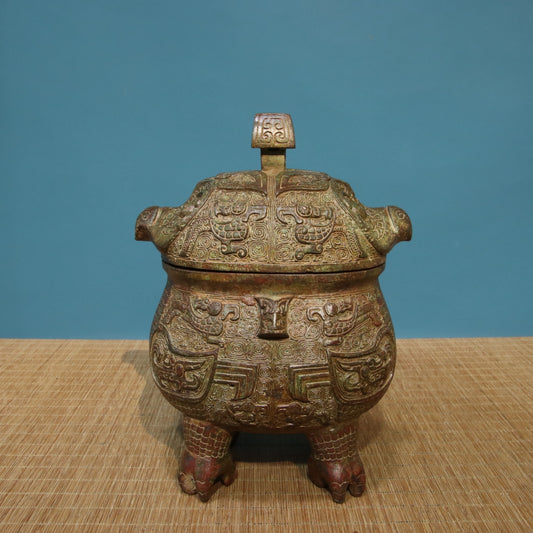 Ancient China Antique Zhou Dynasty Bronze With Inscription God Bird Design Bronze Wine Vessel