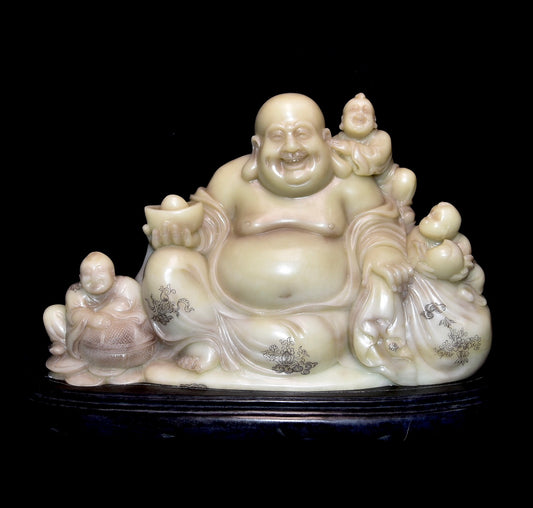 Ancient China Antique Qing Dynasty Shoushan Stone Carved Statue Maitreya Buddha ShangJun Qing dynasty