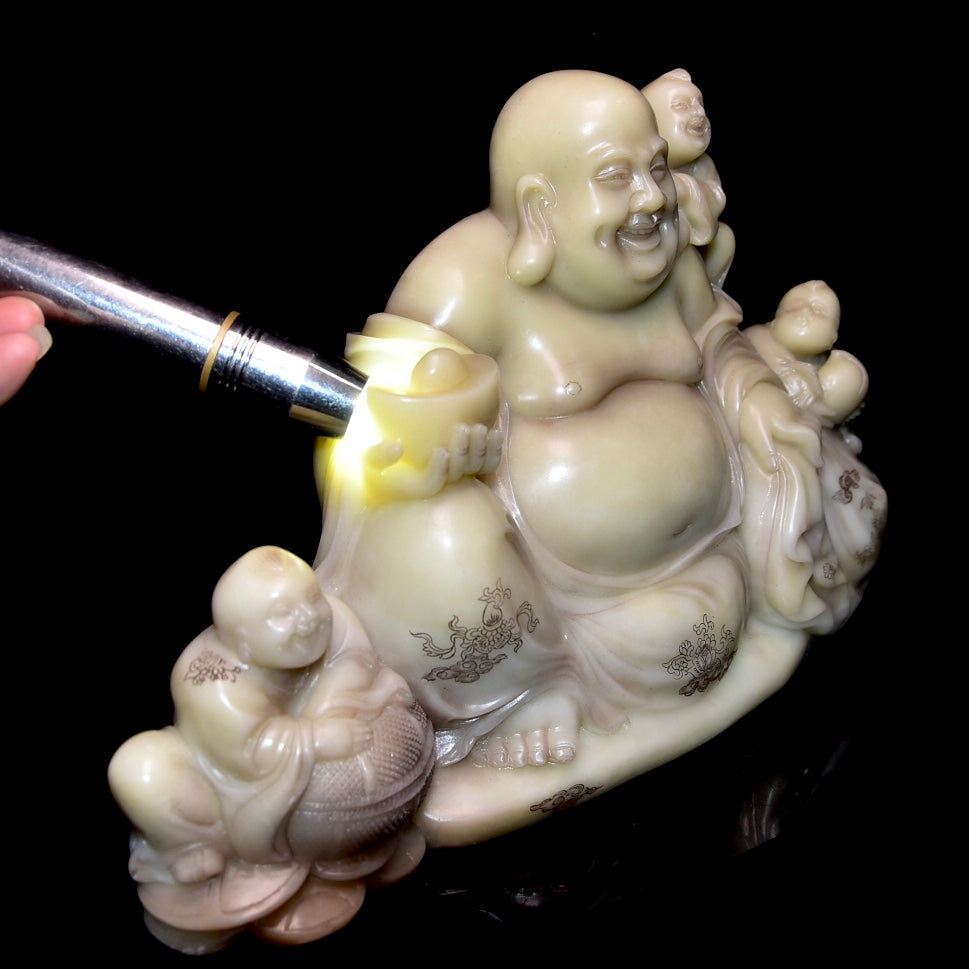 Ancient China Antique Qing Dynasty Shoushan Stone Carved Statue Maitreya Buddha ShangJun Qing dynasty