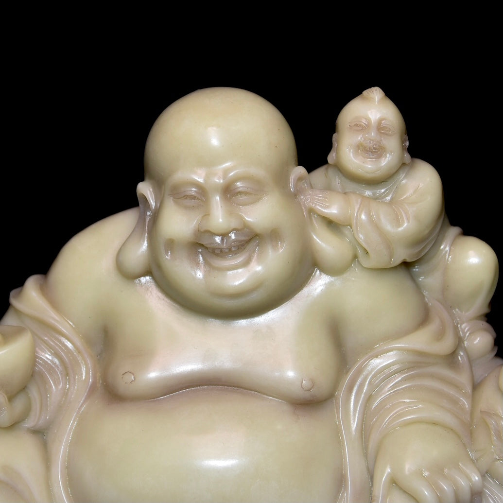 Ancient China Antique Qing Dynasty Shoushan Stone Carved Statue Maitreya Buddha ShangJun Qing dynasty