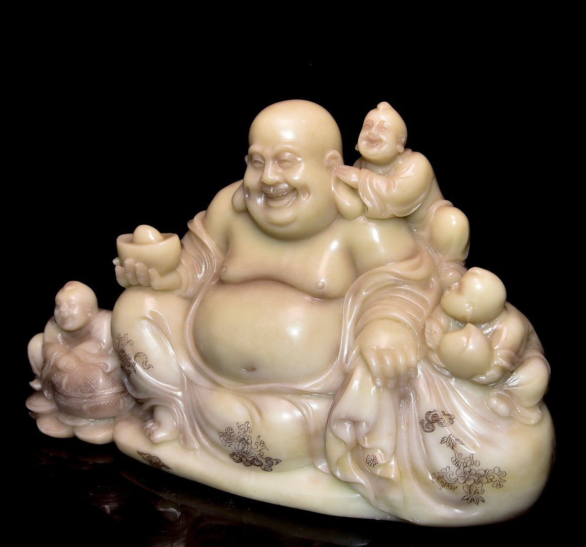 Ancient China Antique Qing Dynasty Shoushan Stone Carved Statue Maitreya Buddha ShangJun Qing dynasty