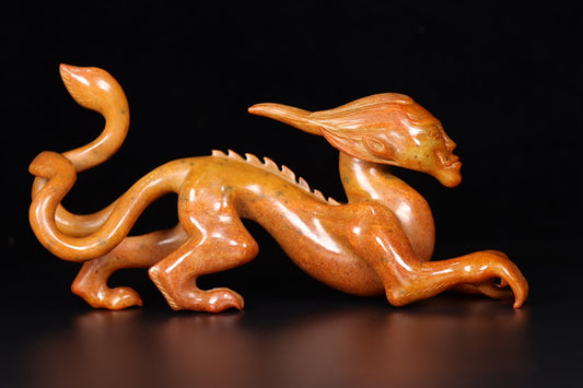 Ancient China Antique Warring States Period Hetian Ancient Jade Statue Human Face Dragon