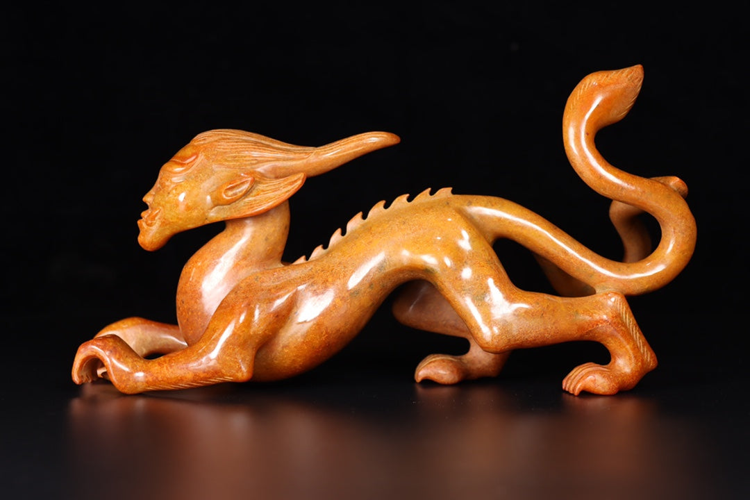 Ancient China Antique Warring States Period Hetian Ancient Jade Statue Human Face Dragon