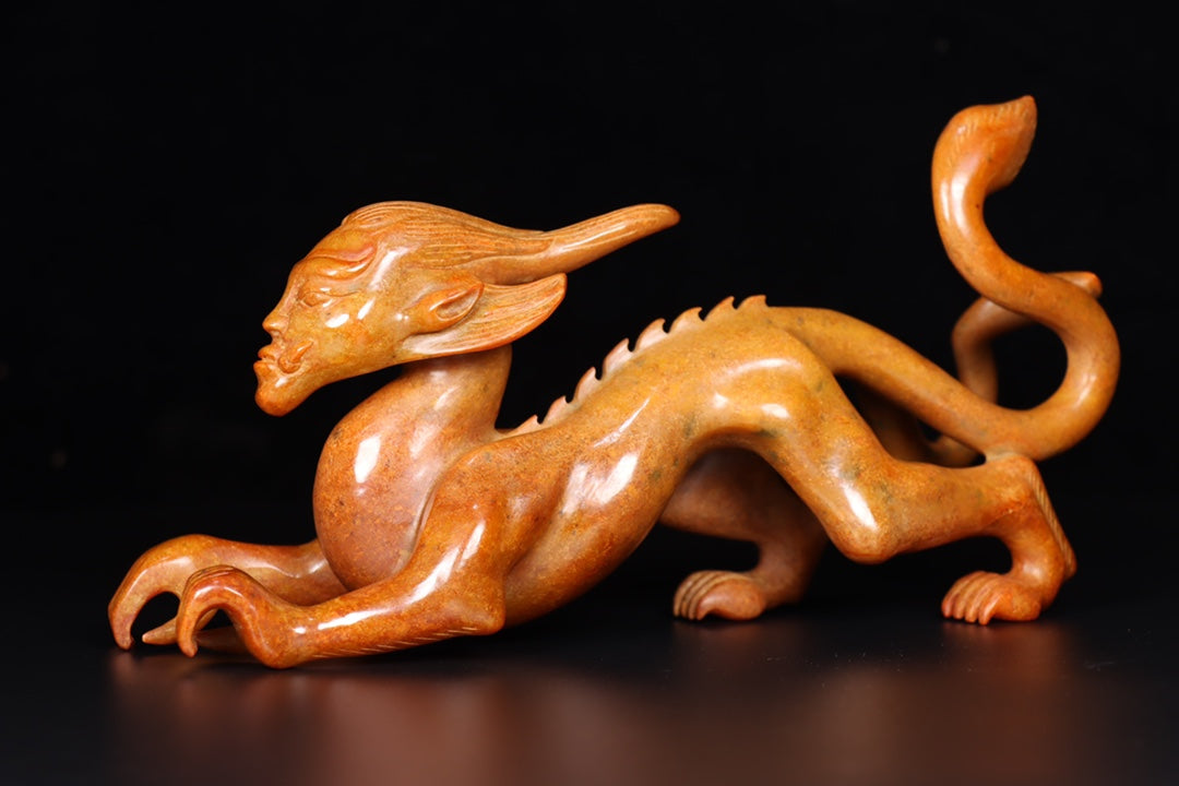 Ancient China Antique Warring States Period Hetian Ancient Jade Statue Human Face Dragon