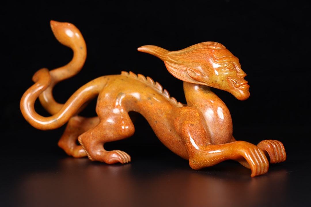 Ancient China Antique Warring States Period Hetian Ancient Jade Statue Human Face Dragon