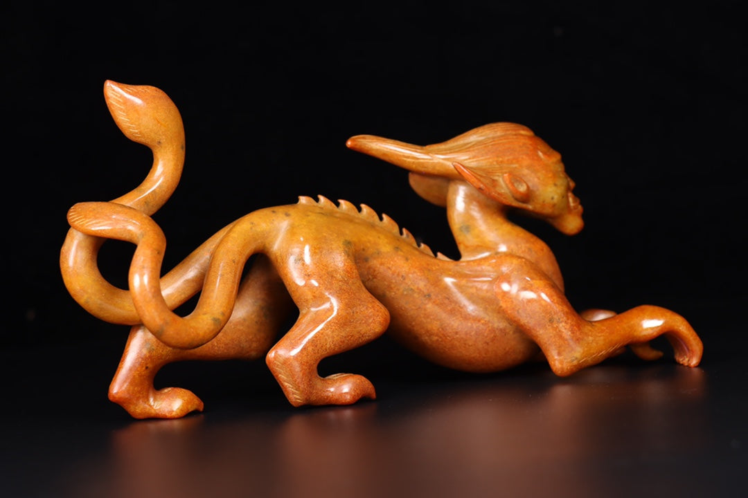 Ancient China Antique Warring States Period Hetian Ancient Jade Statue Human Face Dragon