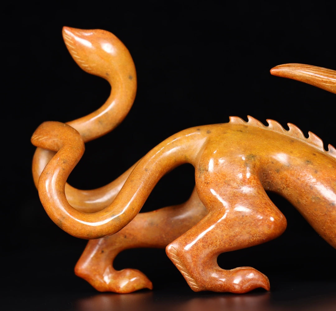 Ancient China Antique Warring States Period Hetian Ancient Jade Statue Human Face Dragon