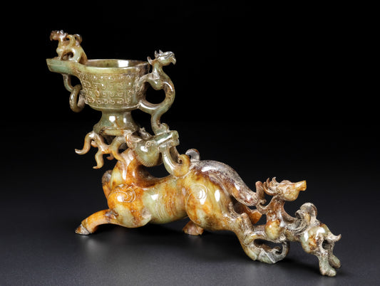 Ancient China Antique Han Dynasty Hetian Ancient Jade Statue Jade Sheep Zun