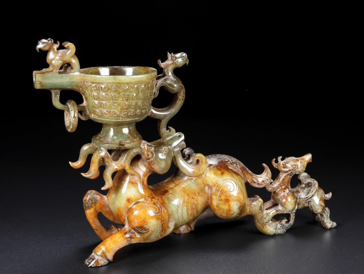 Ancient China Antique Han Dynasty Hetian Ancient Jade Statue Jade Sheep Zun