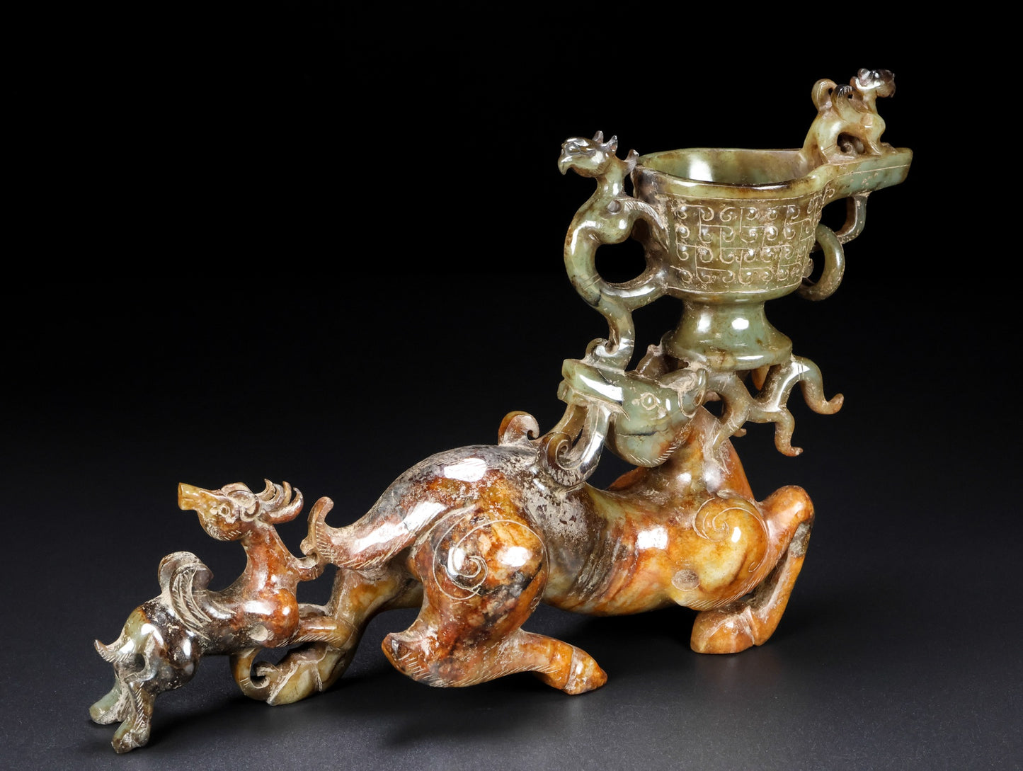Ancient China Antique Han Dynasty Hetian Ancient Jade Statue Jade Sheep Zun