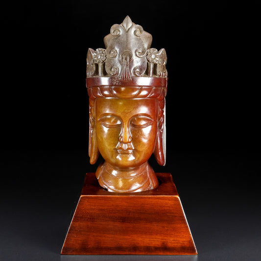 Ancient China Antique Tang Dynasty Hetian Ancient Jade Statue Jade Kwan-yin Head