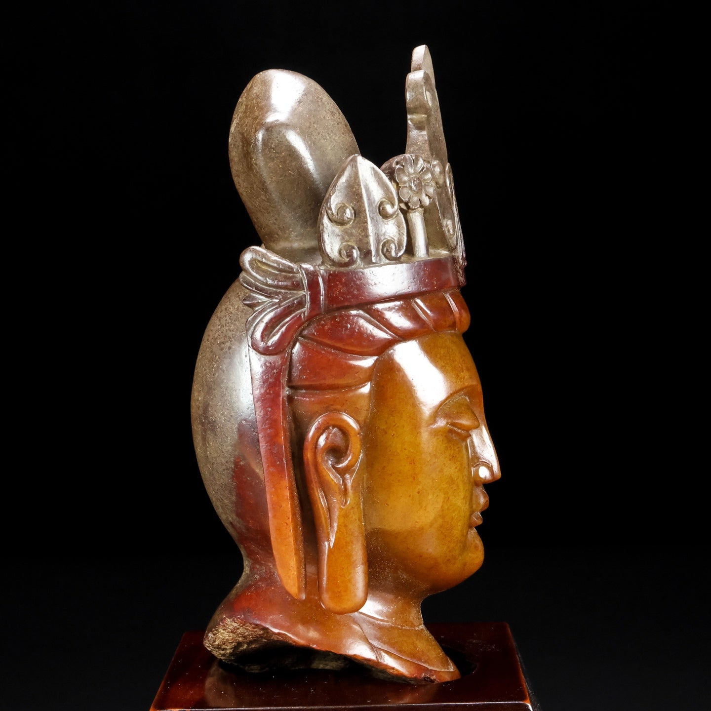Ancient China Antique Tang Dynasty Hetian Ancient Jade Statue Jade Kwan-yin Head