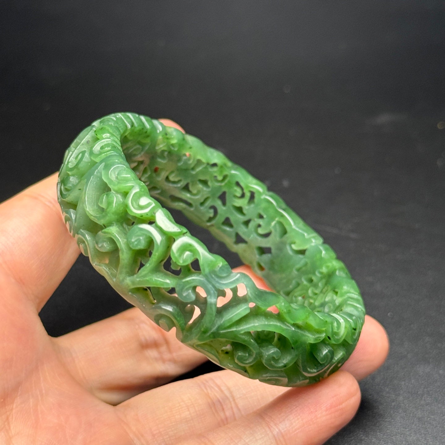 Ancient China Antique Qing Dynasty Jadeite Jade Through-carved work Flower Jadeite Jade Bracelets