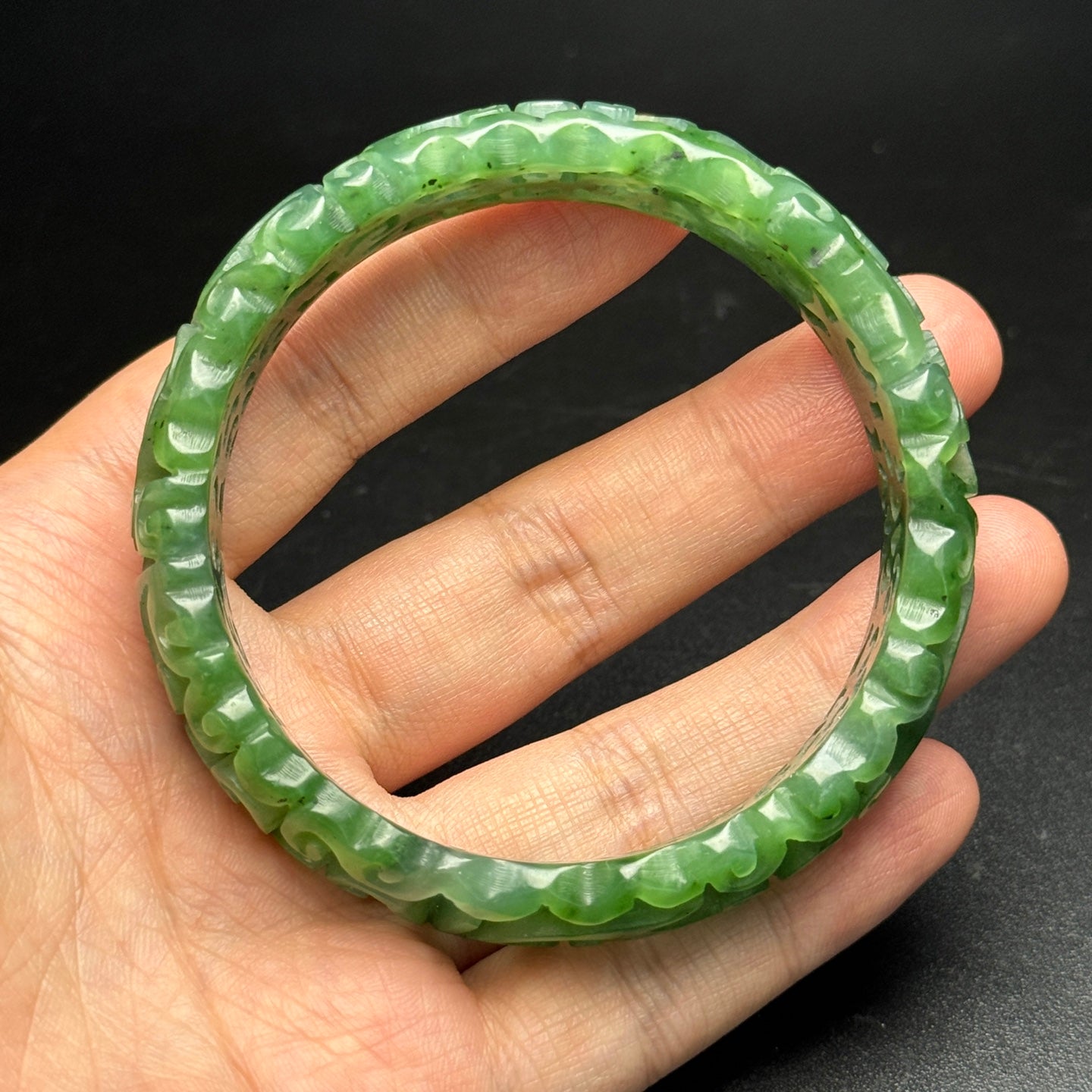 Ancient China Antique Qing Dynasty Jadeite Jade Through-carved work Flower Jadeite Jade Bracelets