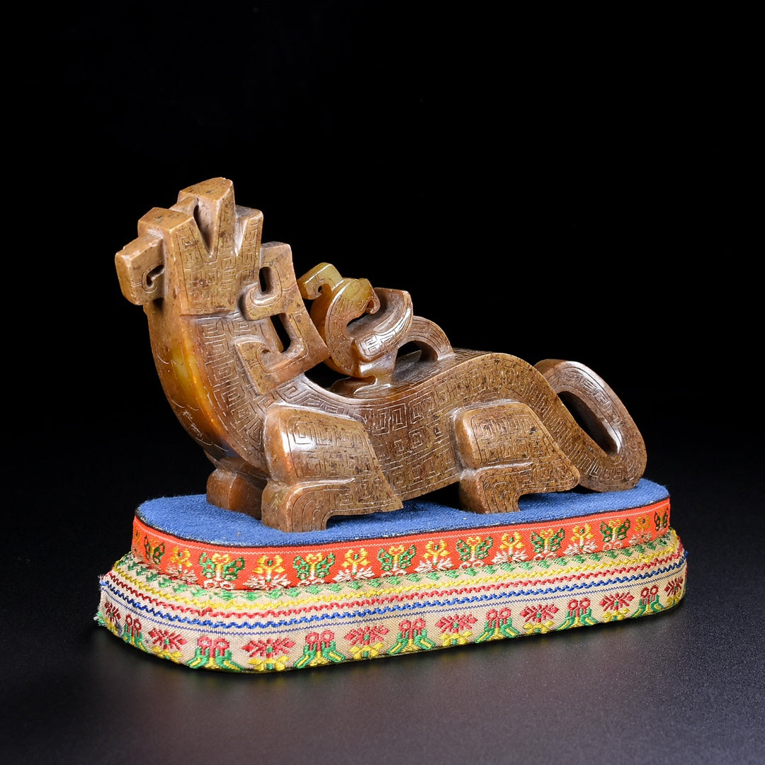 Ancient China Antique Qin Dynasty Hetian Ancient Jade Statue Jade Dragon And Phoenix