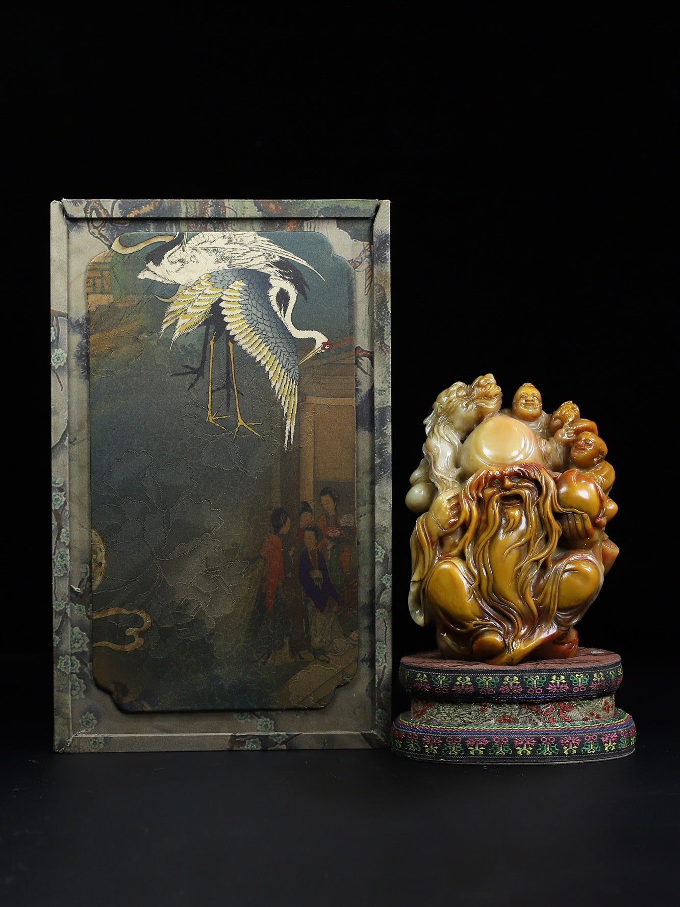 Ancient China Antique Qing Dynasty Shoushan Stone Statue Shouxing God of longevity