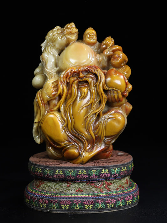 Ancient China Antique Qing Dynasty Shoushan Stone Statue Shouxing God of longevity