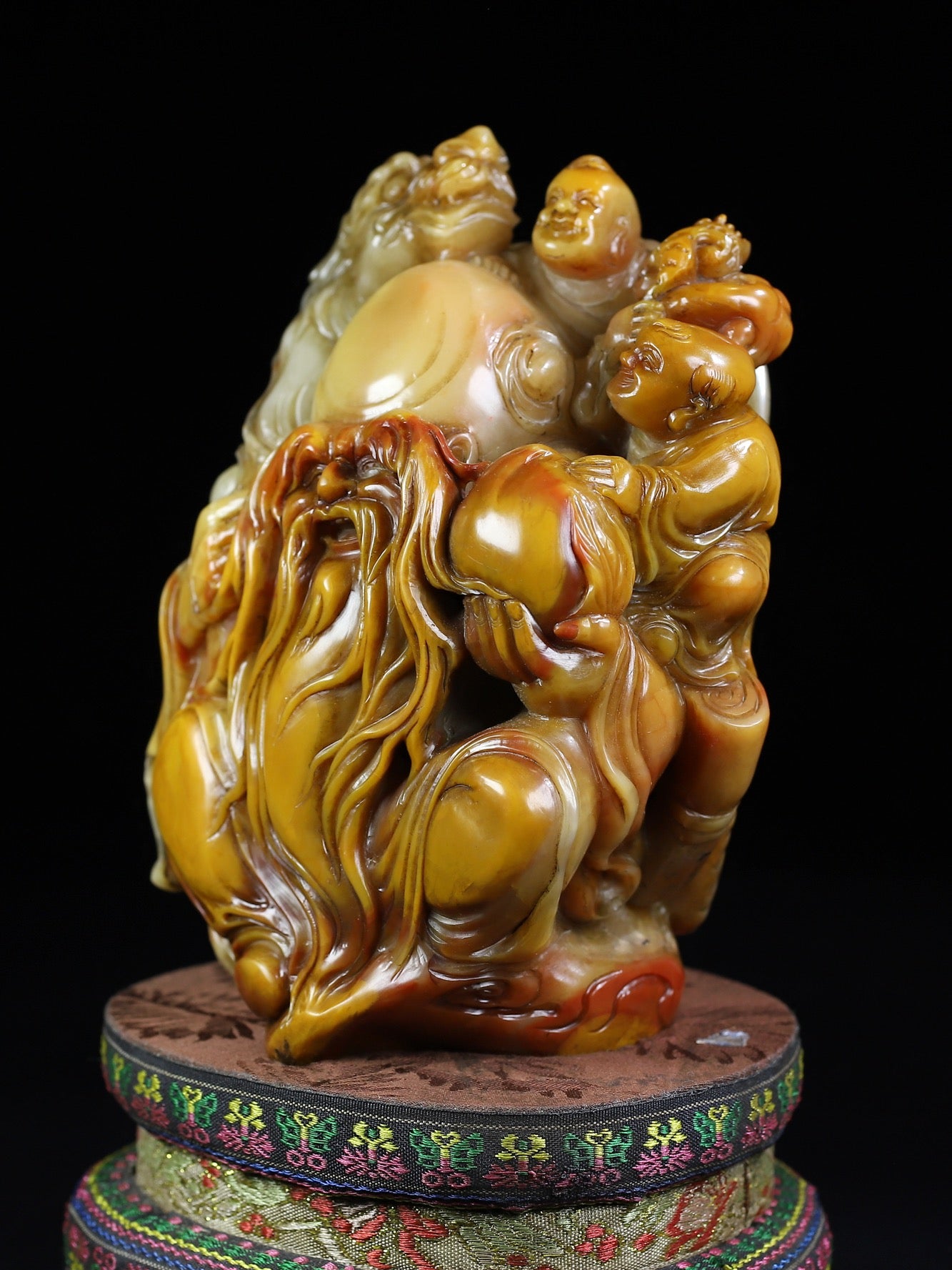 Ancient China Antique Qing Dynasty Shoushan Stone Statue Shouxing God of longevity