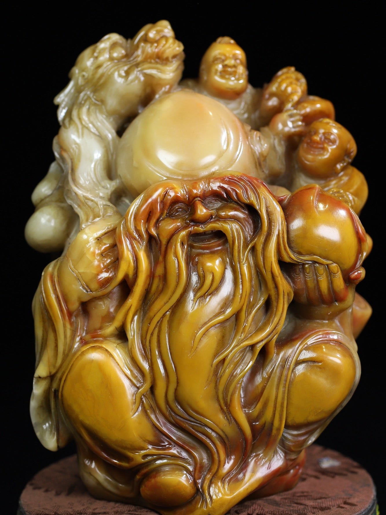 Ancient China Antique Qing Dynasty Shoushan Stone Statue Shouxing God of longevity