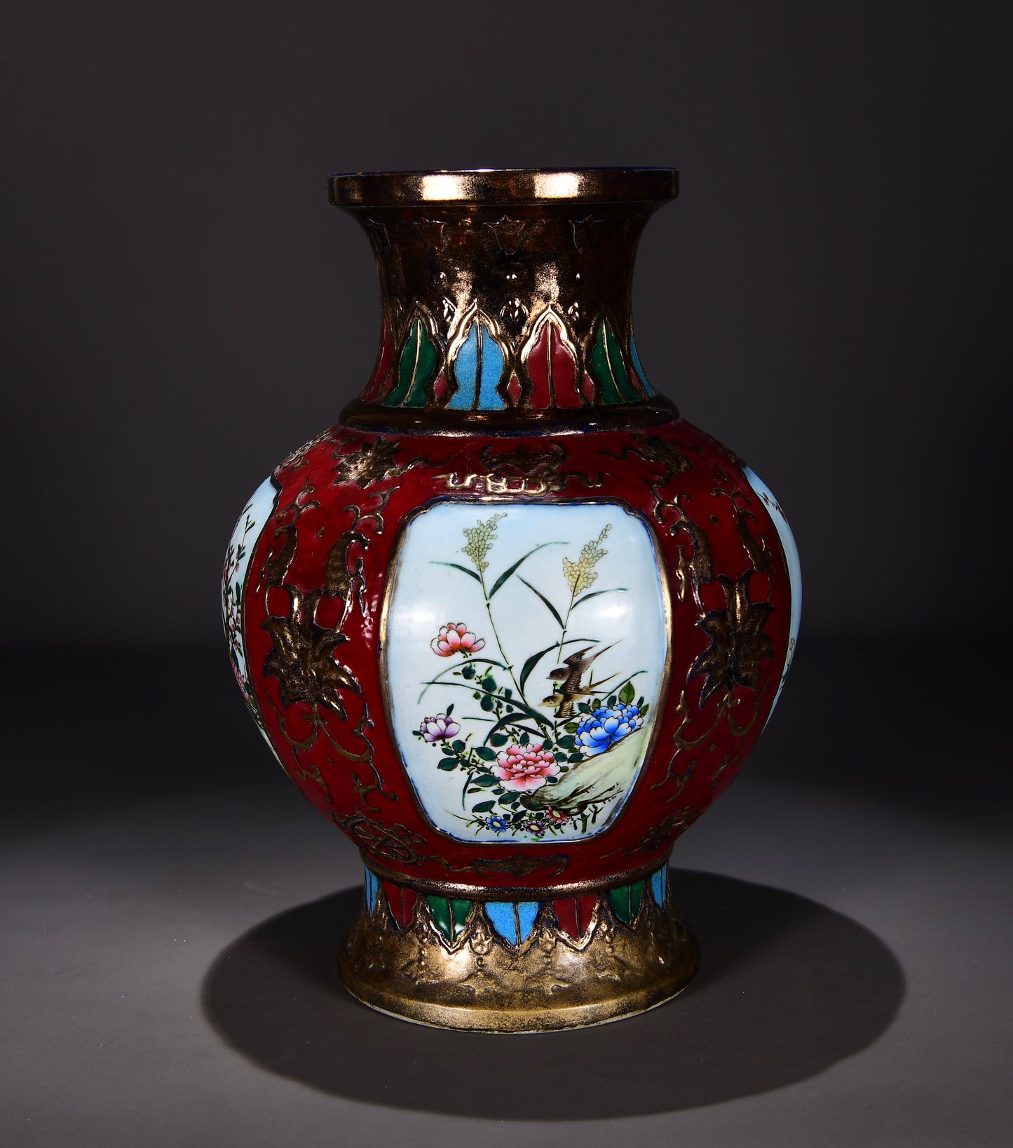 Ancient China Antique 1644–1912 Qing Dynasty Yongzheng GuTongCai Porcelain Flowers Birds Pattern Zun Vases