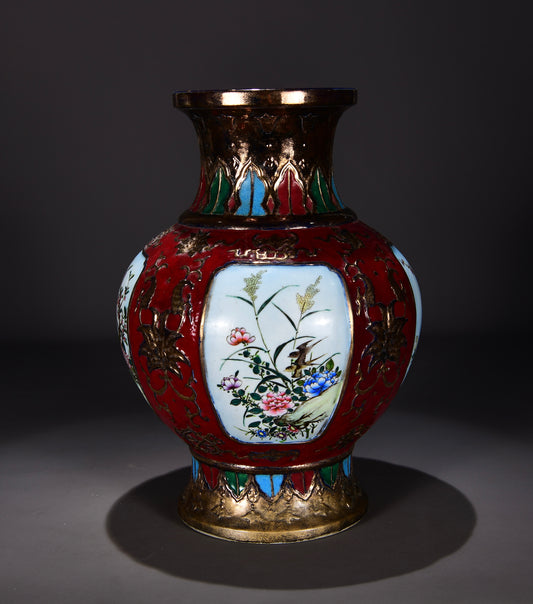 Ancient China Antique 1644–1912 Qing Dynasty Yongzheng GuTongCai Porcelain Flowers Birds Pattern Zun Vases