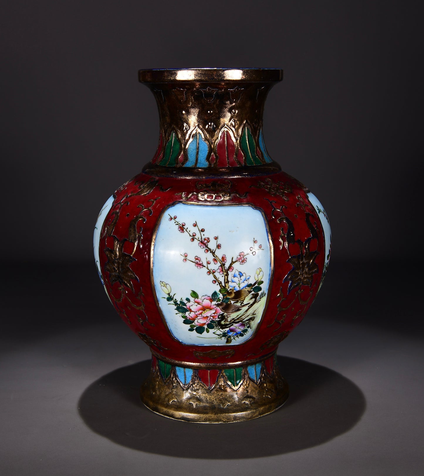 Ancient China Antique 1644–1912 Qing Dynasty Yongzheng GuTongCai Porcelain Flowers Birds Pattern Zun Vases