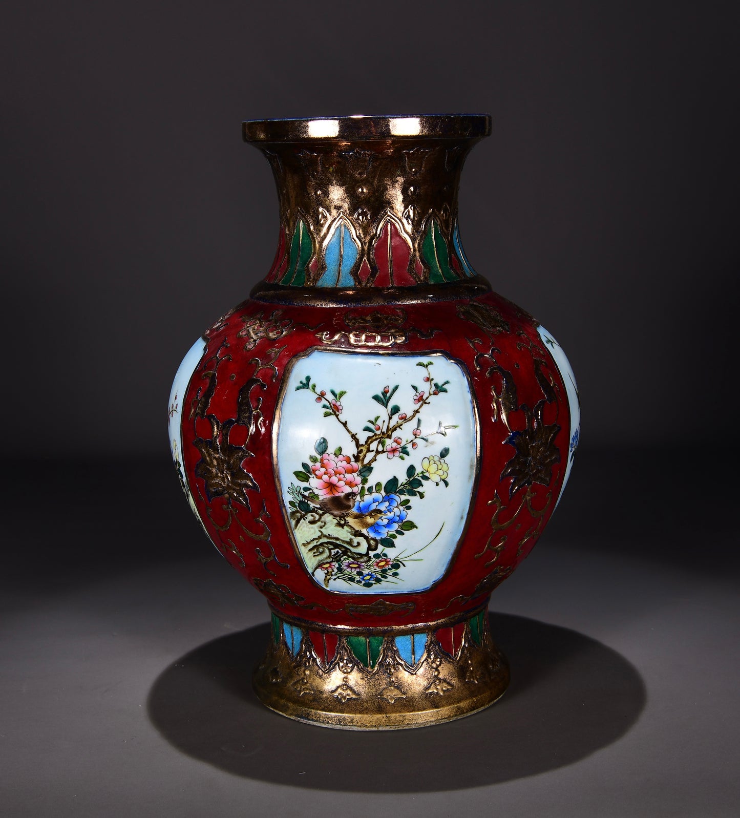 Ancient China Antique 1644–1912 Qing Dynasty Yongzheng GuTongCai Porcelain Flowers Birds Pattern Zun Vases