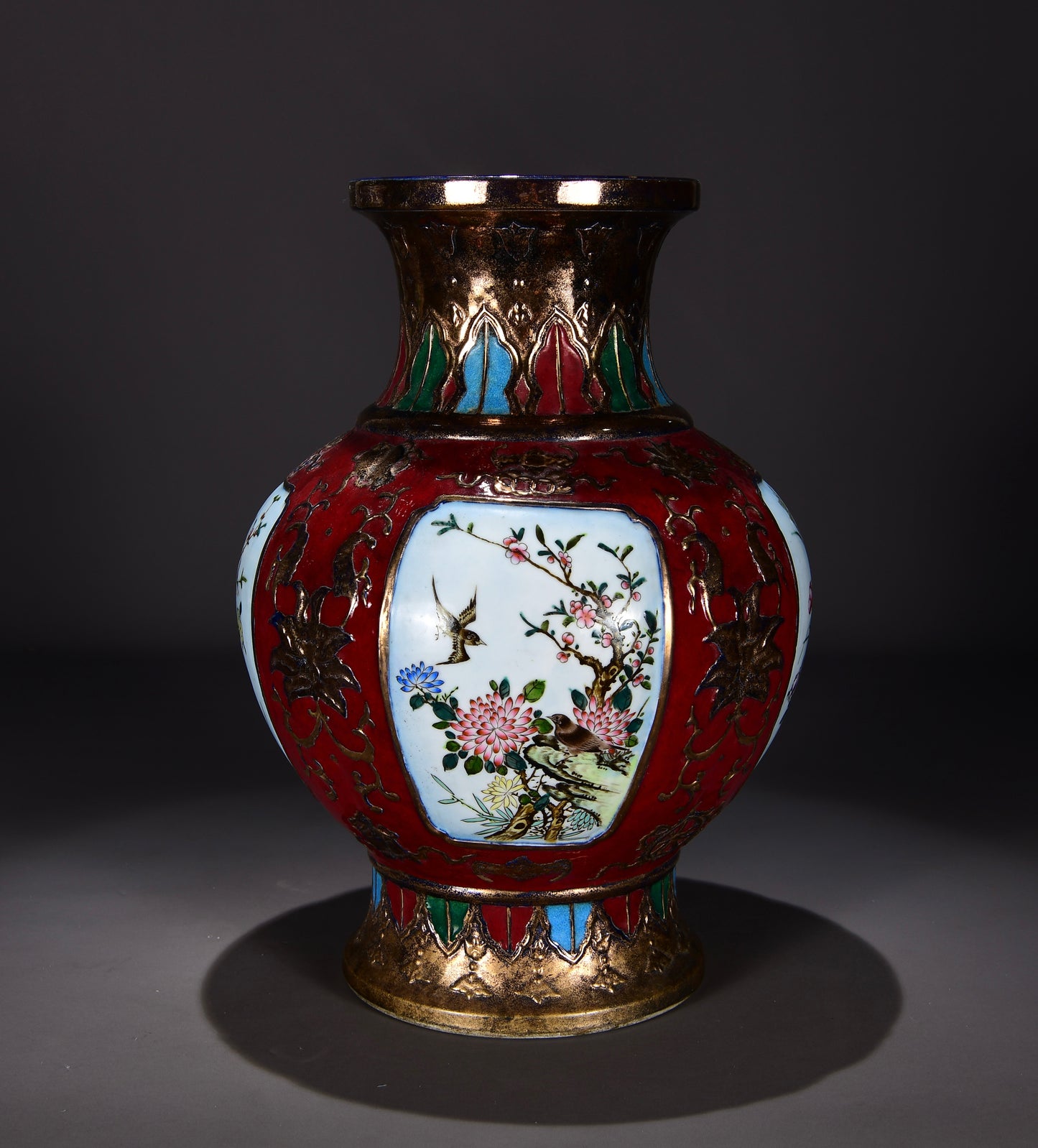 Ancient China Antique 1644–1912 Qing Dynasty Yongzheng GuTongCai Porcelain Flowers Birds Pattern Zun Vases