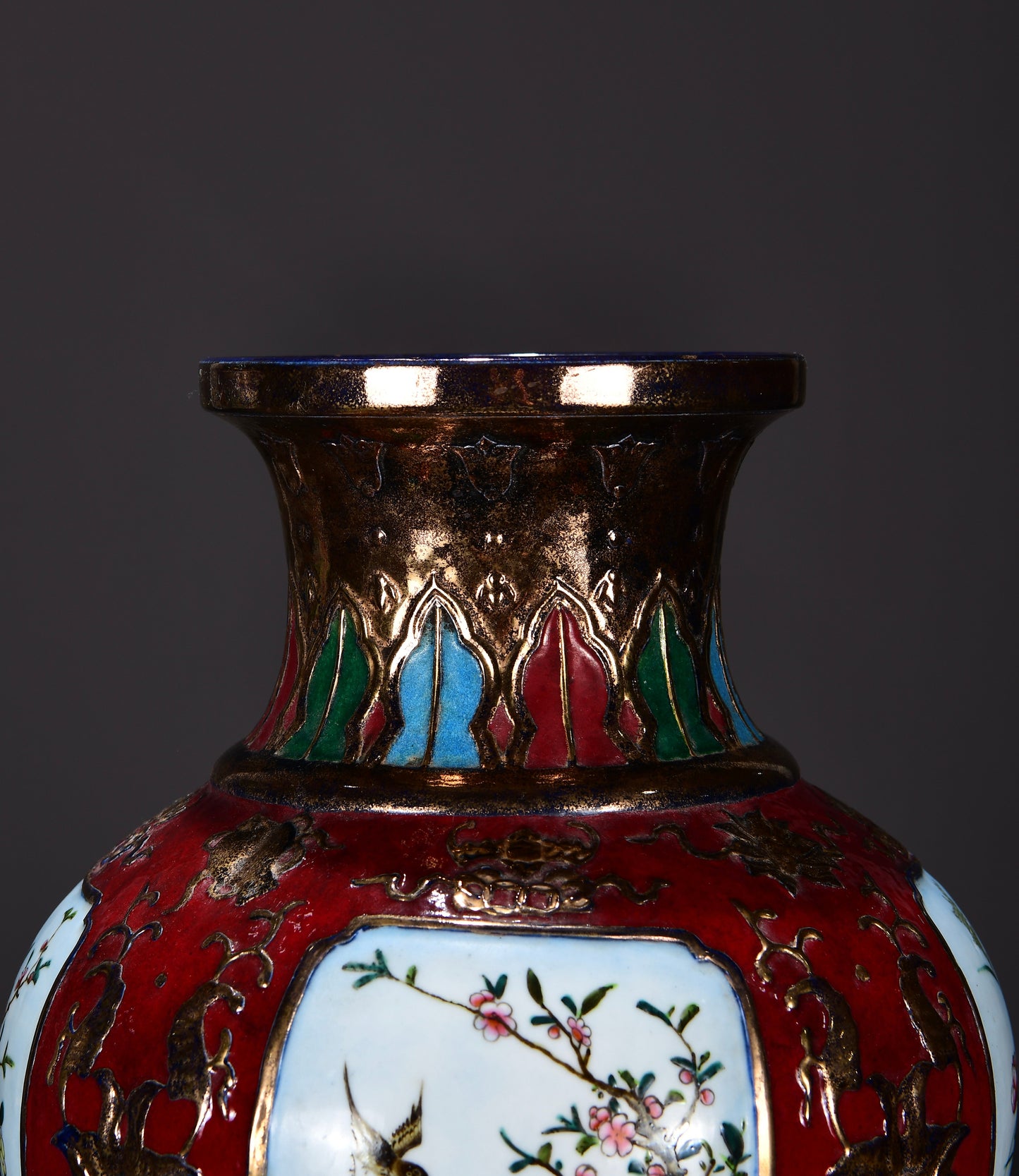 Ancient China Antique 1644–1912 Qing Dynasty Yongzheng GuTongCai Porcelain Flowers Birds Pattern Zun Vases