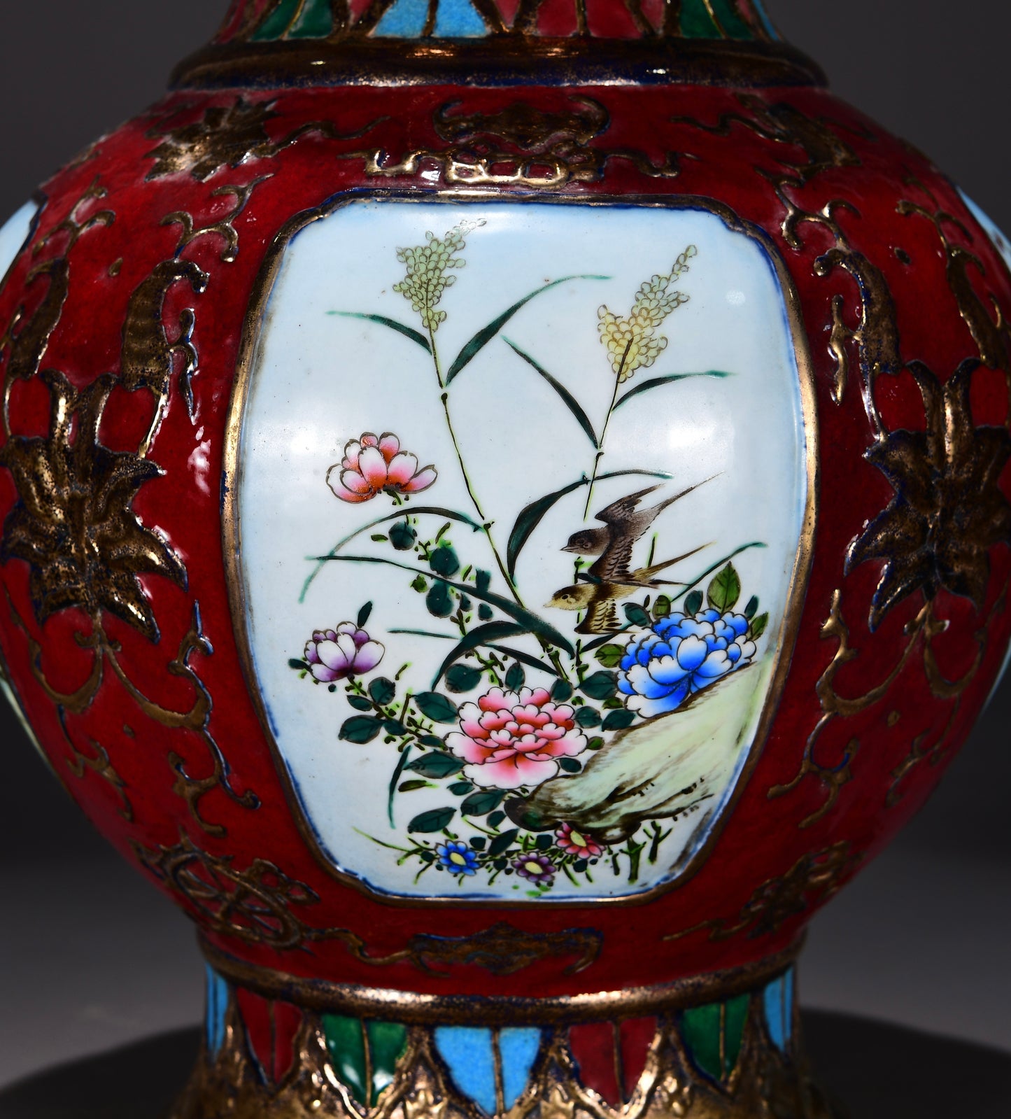 Ancient China Antique 1644–1912 Qing Dynasty Yongzheng GuTongCai Porcelain Flowers Birds Pattern Zun Vases